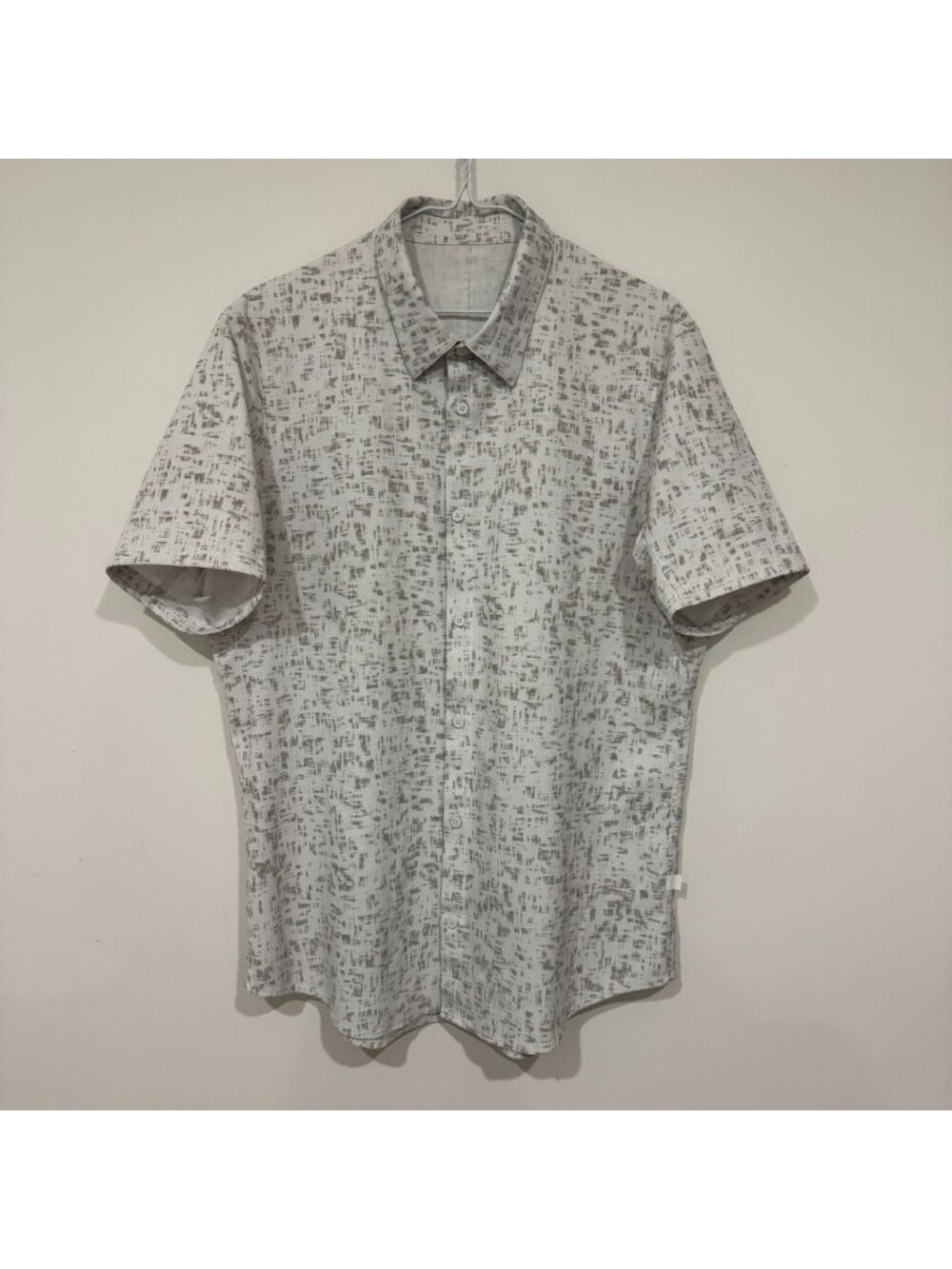 Lululemon Airing Easy Short Sleeve Shirt Grid Block White Opal Rhino Grey Large